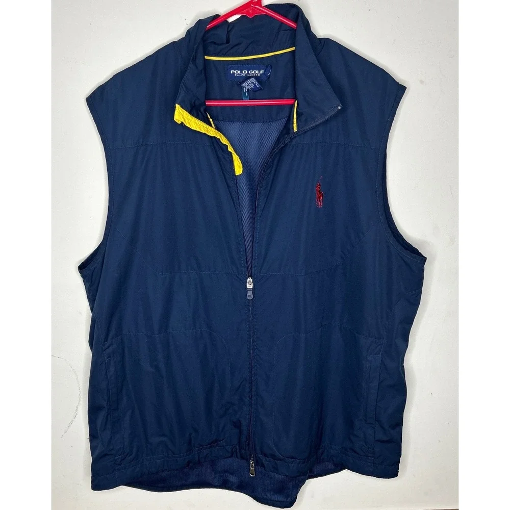 Polo Golf Ralph Lauren Vest Mens XL Navy Blue Vintage red pony horse Full Zip
